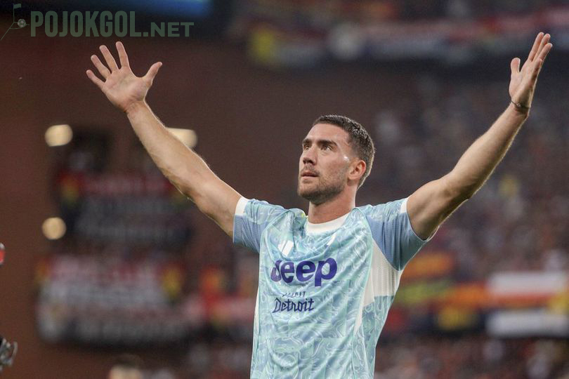 Dusan Vlahovic merayakan gol pembuka Juventus dengan ledakan emosi di Genoa, Italia, 31 Agustus 2025.