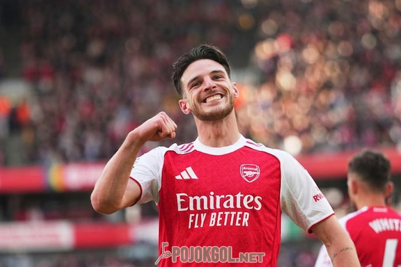 Aksi selebrasi Declan Rice waktu laga Premier League Arsenal lawan Newcastle, hari Minggu (18-5-2025).