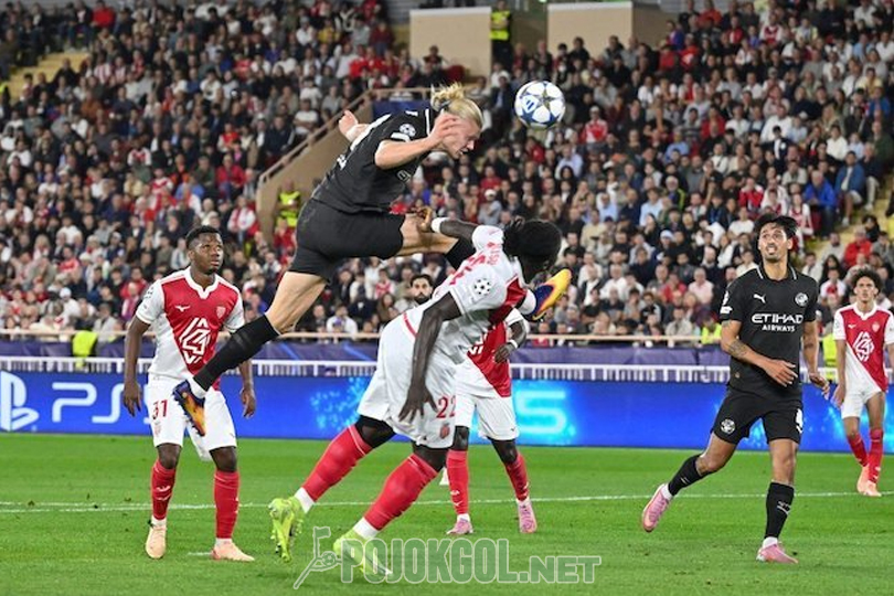 Ini adalah momen ketika striker Manchester City, Erling Haaland, berhasil menyarangkan gol kedua ke jala AS Monaco dalam pertandingan Liga Champions, 2 Oktober 2025.