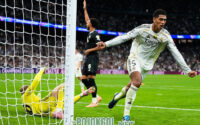 Jude Bellingham (Real Madrid) kelihatan lagi merayakan gol yang dia cetak ke gawang Juventus pas main di Liga Champions di Madrid, Spanyol, 23 Oktober 2025.