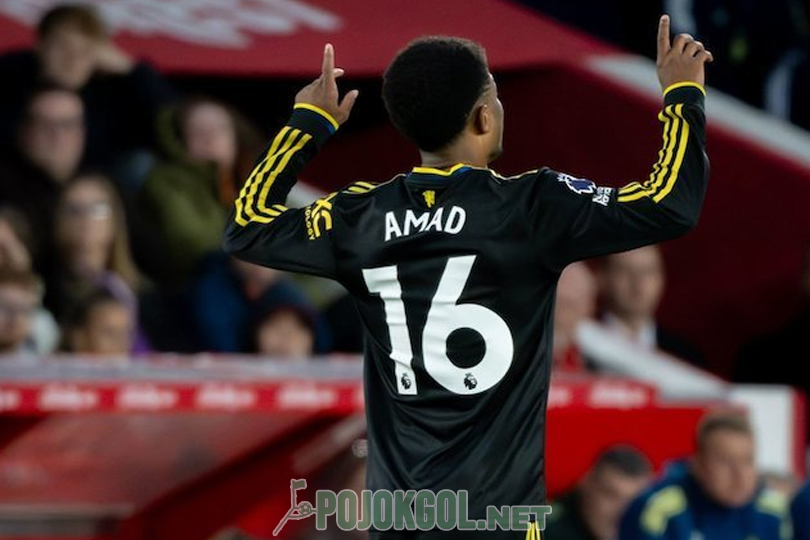 Amad Diallo lagi selebrasi setelah sukses menjebol gawang Nottingham Forest.