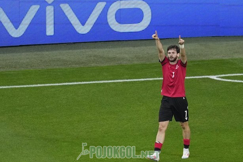 Euro 2024: Perayaan gol dari pemain Georgia, Khvicha Kvaratskhelia.