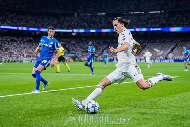 Inilah momen saat Alvaro Carreras beraksi dalam pertandingan Real Madrid melawan Marseille di Liga Champions musim 2025-2026, yang berlangsung pada Rabu, 17 September 2025.