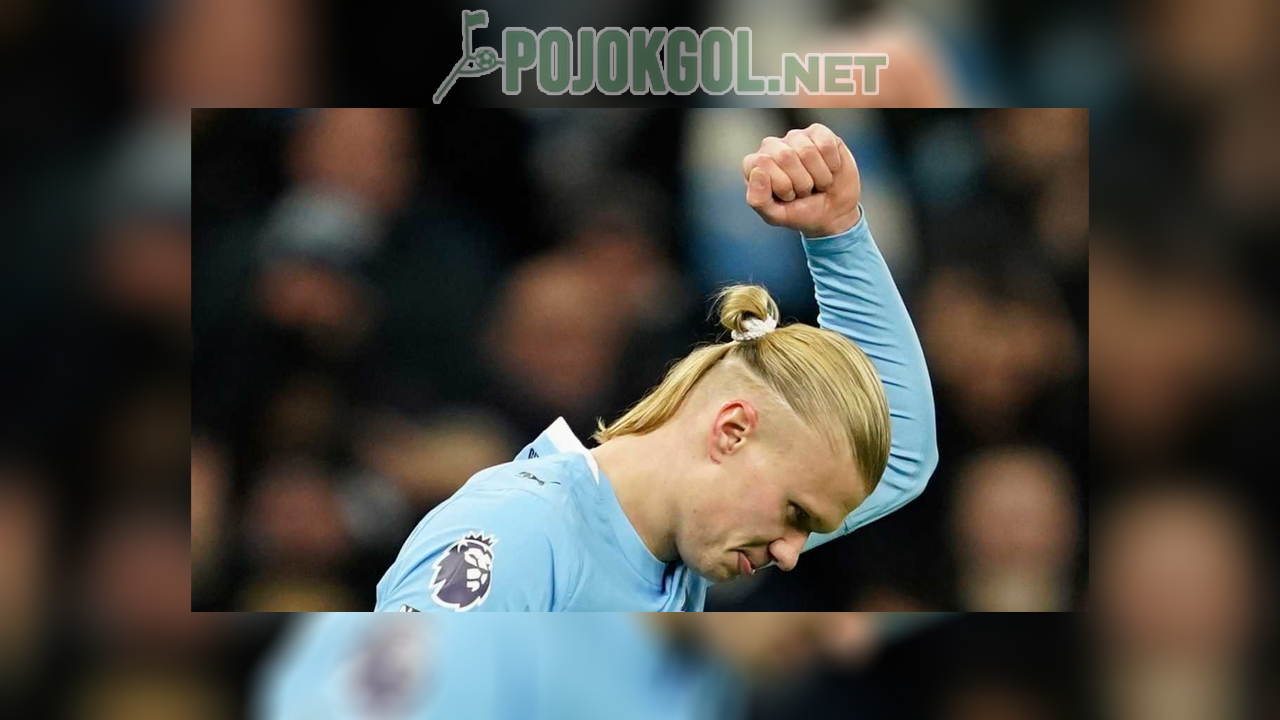 Bintang Manchester City, Erling Haaland, tampak merayakan gol ketiga timnya saat menjamu West Ham di Liga Inggris pada Sabtu, 20 Desember 2025.