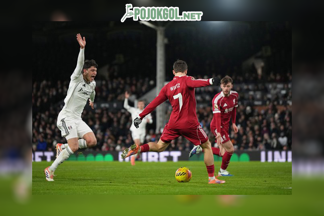 Begini aksi Florian Wirtz waktu membobol gawang lawan di pertandingan antara Fulham kontra Liverpool pada Minggu (04-01-2026).