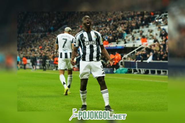 Bintang Newcastle, Yoane Wissa, selebrasi setelah cetak gol pertama timnya di laga Champions League kontra PSV hari Kamis (22/1/2026).