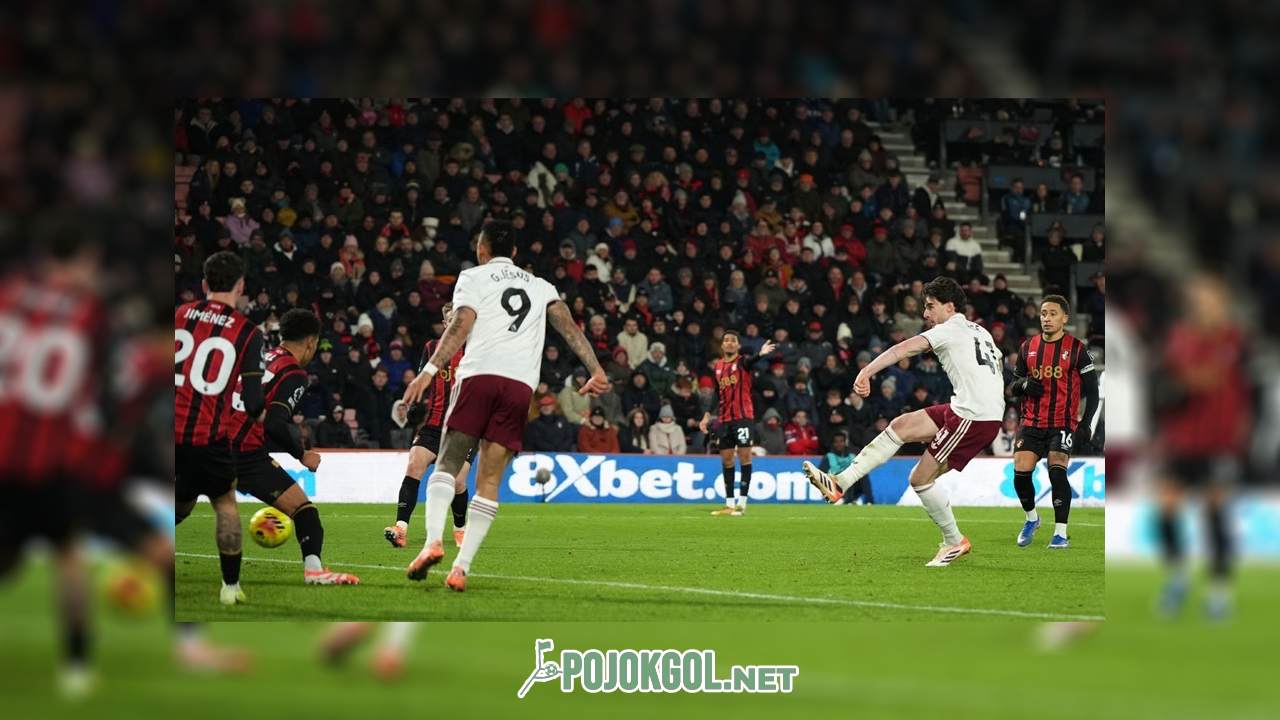 Declan Rice sukses membobol gawang lawan saat Arsenal berhadapan dengan Bournemouth pada Minggu (04-01-2026).