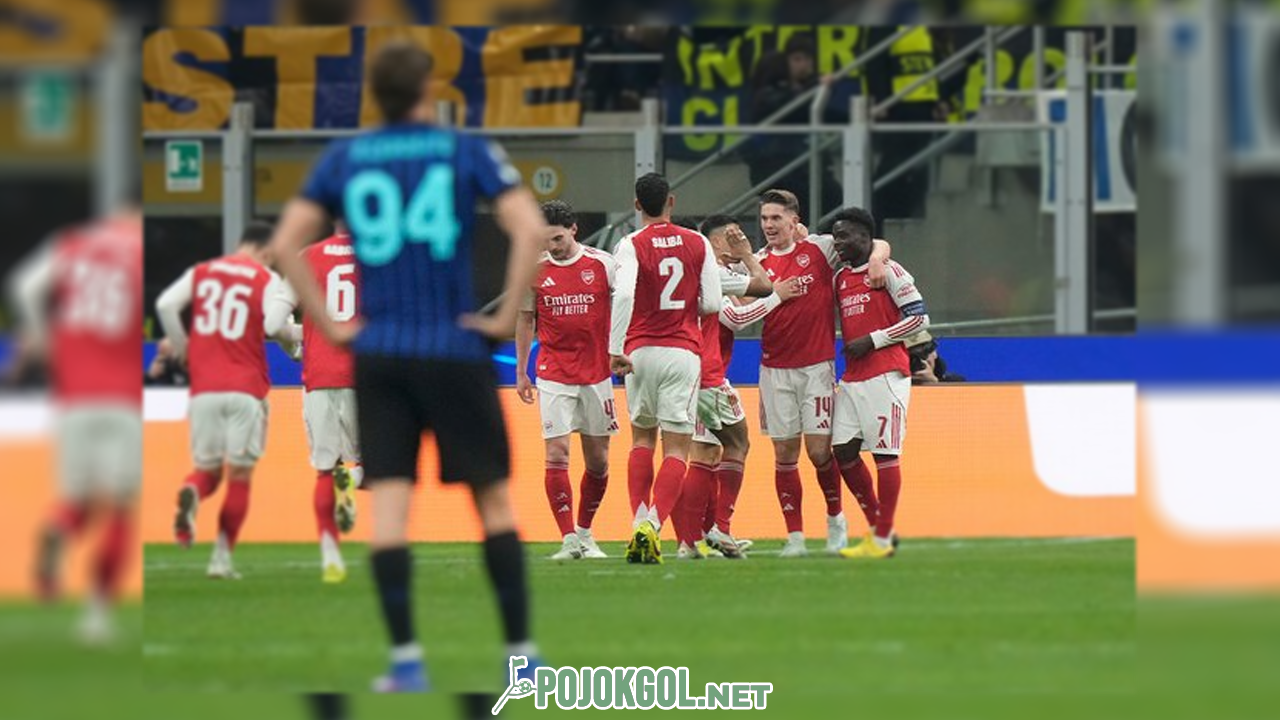 Momen selebrasi Viktor Gyoekeres bersama skuad Arsenal setelah ia berhasil menjebol gawang Inter Milan di kompetisi Liga Champions.