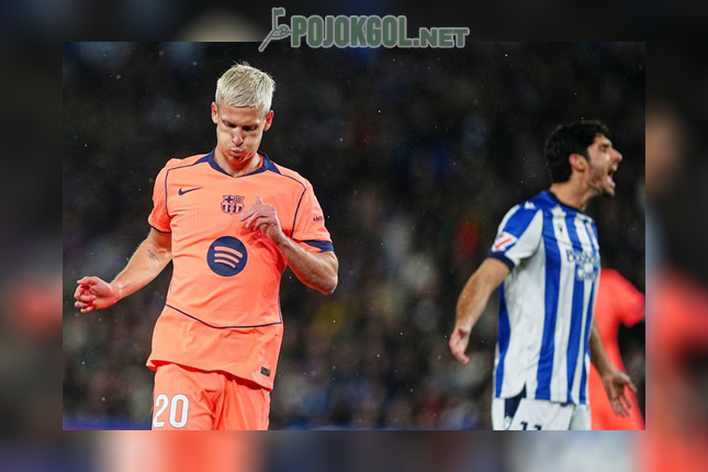 Aksi Dani Olmo (kiri) dari Barcelona saat menghadapi Real Sociedad dalam lanjutan La Liga di San Sebastian, Minggu, 18 Januari 2026.