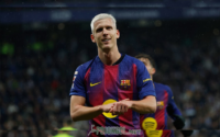 Bintang Barcelona, Dani Olmo, selebrasi gol waktu tanding lawan Espanyol di Liga Spanyol pada Sabtu, 3 Januari 2026.
