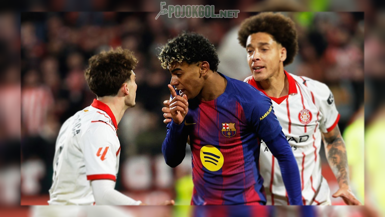 Bintang muda Barca, Lamine Yamal, sempat terlibat cekcok dengan penggawa Girona, Joel Roca, di tengah panasnya duel La Liga antara Girona vs Barcelona pada 16 Februari 2026.