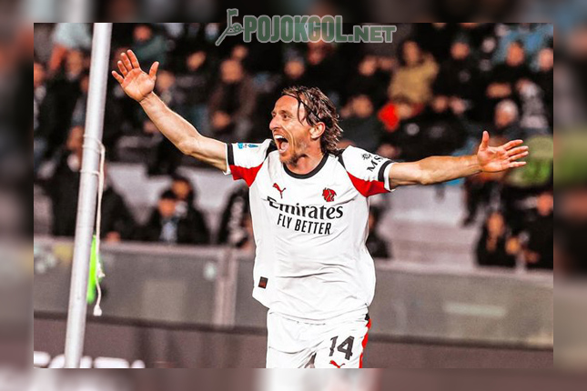 Momen Luka Modric saat melakukan selebrasi setelah menjebol gawang lawan di pertandingan AC Milan vs Pisa pada Jumat, 13 Februari 2026.