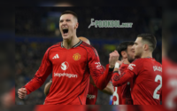 Momen selebrasi anak-anak Manchester United atas gol yang dicetak Benjamin Sesko ke gawang Everton pada Selasa (24-2-2026).