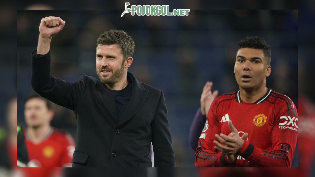 Raut wajah Michael Carrick dan para pemain Manchester United setelah berhasil mengamankan kemenangan di markas Everton.