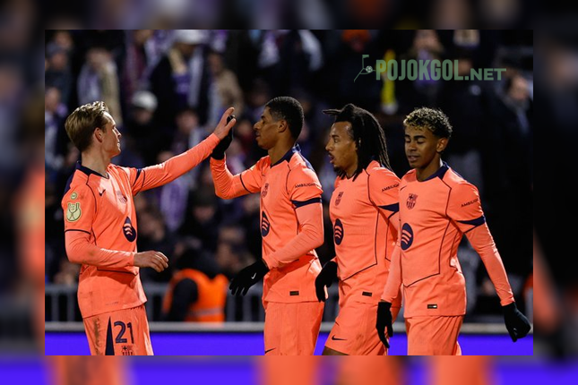 Anak-anak Barcelona ngerayain bareng gol yang dibuat Marcus Rashford ke gawang Guadalajara hari Rabu (17-12-2025) lalu.