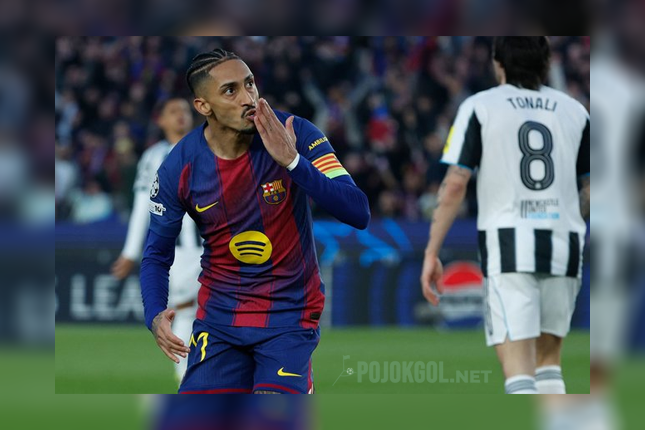 Begini raut wajah Raphinha setelah sukses ngebobol gawang Newcastle, Kamis (19-3-2026)