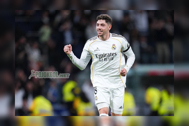 Gaya Federico Valverde merayakan golnya pas duel Real Madrid kontra Elche di Liga Spanyol, Minggu (15 Maret 2026).