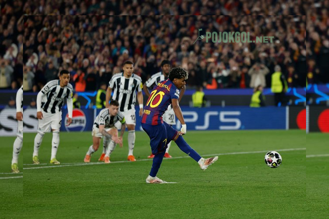 Lewat tendangan penalti, Lamine Yamal bikin Barcelona memimpin 3-2 atas Newcastle.