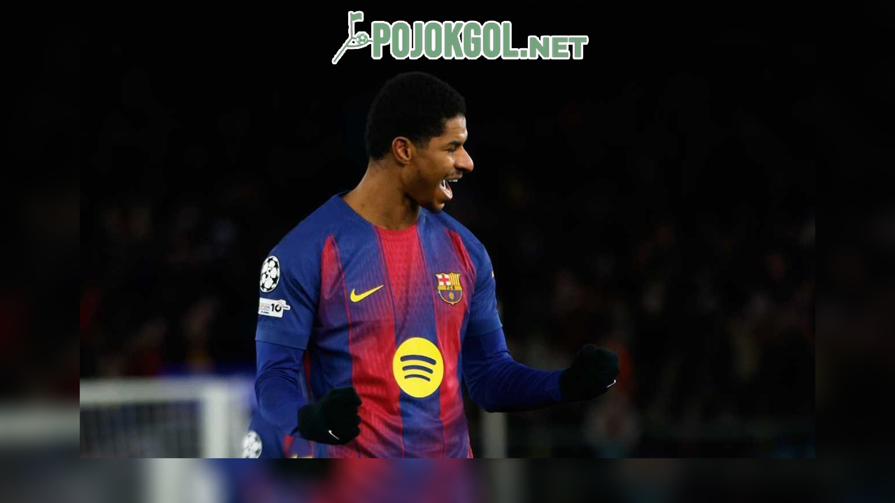 Marcus Rashford, bintang Barcelona, lagi selebrasi setelah cetak gol keempat buat timnya di laga Liga Champions lawan Copenhagen, Kamis (29-1-2026) dini hari WIB.