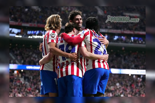 Momen Julian Alvarez (19) melakukan selebrasi bareng rekan setimnya di Atletico Madrid usai mencetak gol ke gawang Tottenham di babak 16 besar Liga Champions, 11 Maret 2026.