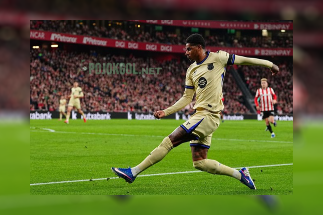 Momen Marcus Rashford waktu beraksi di pertandingan antara Athletic Bilbao lawan Barcelona.