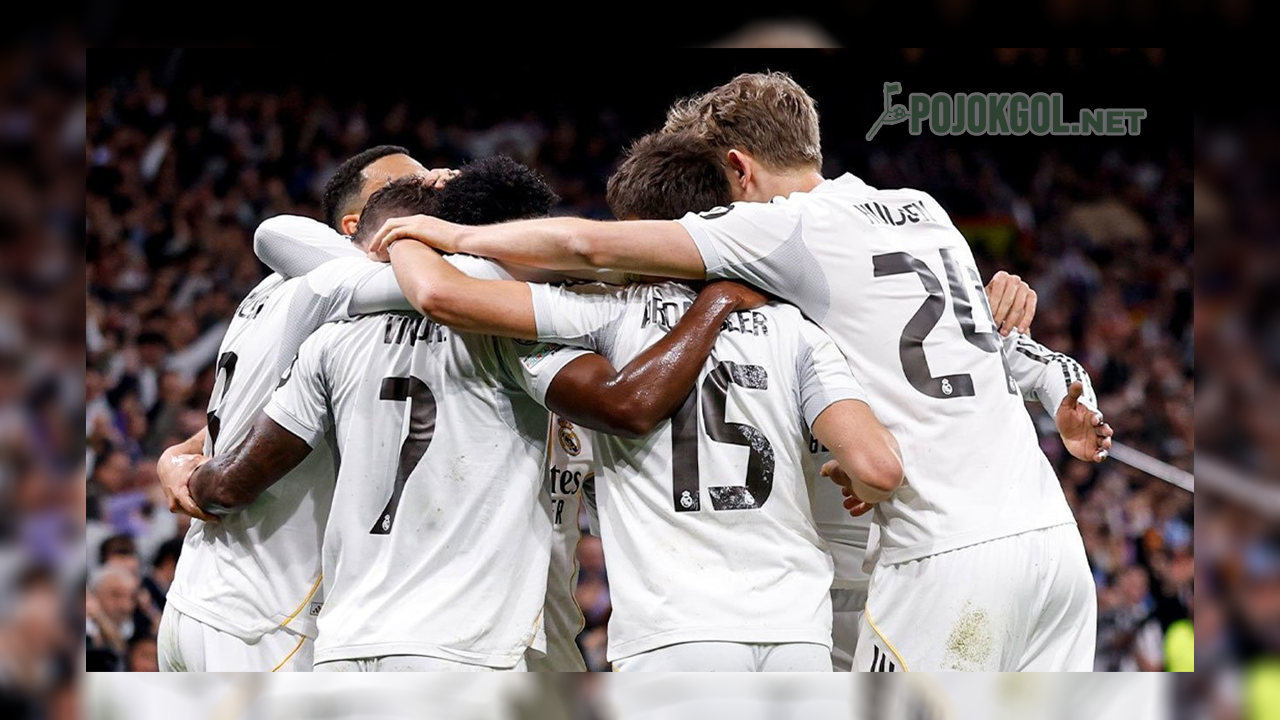 Para pemain Real Madrid lagi selebrasi bareng setelah Federico Valverde sukses bobol gawang Manchester City.