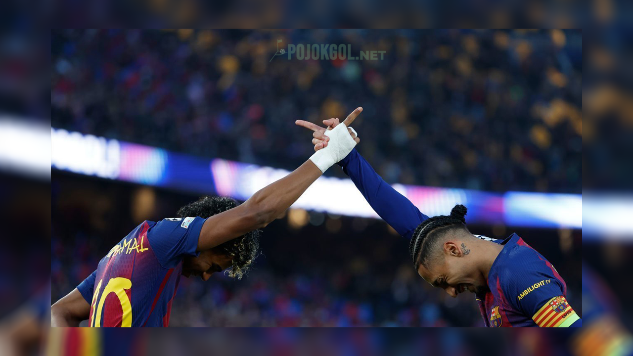 Raphinha selebrasi bareng Lamine Yamal setelah berhasil membobol gawang Newcastle.