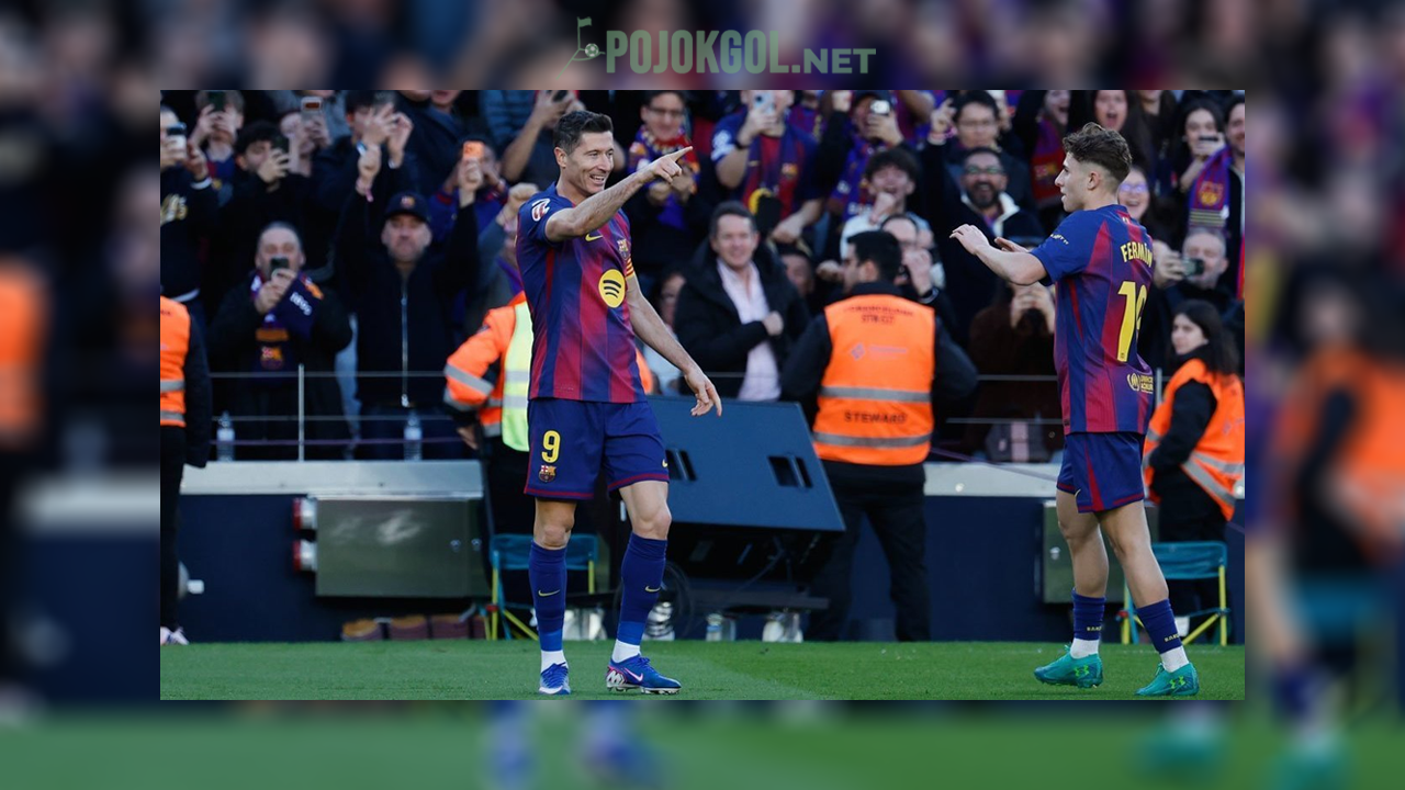 Robert Lewandowski, striker Barcelona, tampak merayakan golnya saat menjamu Mallorca di kompetisi La Liga pada hari Sabtu, 7 Februari 2026.