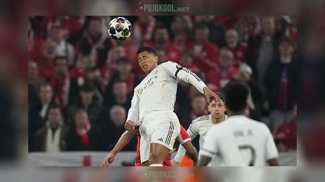 Gaya Jude Bellingham saat tampil membela Real Madrid kontra Bayern Munchen pada leg kedua perempat final Liga Champions, Kamis (16 APRIL 2026).