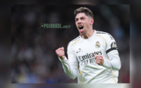 Gaya selebrasi Federico Valverde waktu duel Real Madrid kontra Elche di ajang Liga Spanyol, Minggu (15-3-2026).