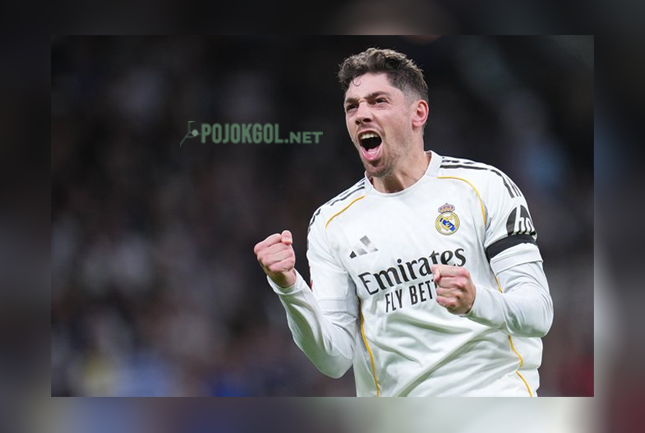 Gaya selebrasi Federico Valverde waktu duel Real Madrid kontra Elche di ajang Liga Spanyol, Minggu (15-3-2026).