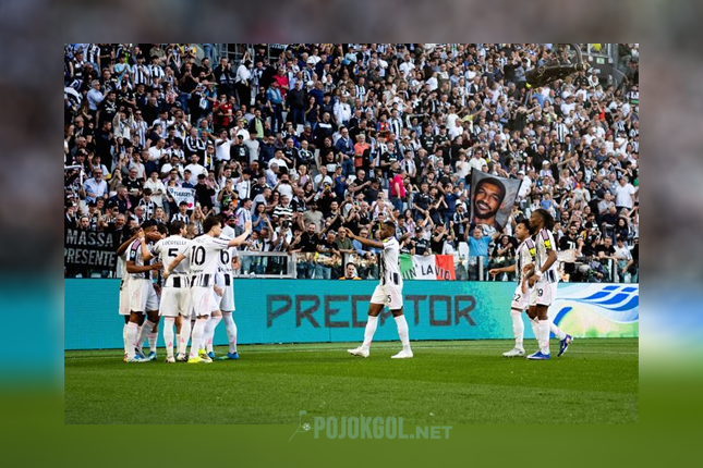 Gaya selebrasi skuad Juventus setelah Bremer berhasil menjebol gawang Genoa dalam pertandingan Serie A, 6 April 2026.
