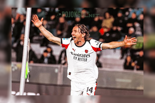 Pemain AC Milan, Luka Modric, tampak berselebrasi usai mencetak gol di pertandingan Liga Italia antara Pisa melawan Milan pada Jumat, 13 Februari 2026.