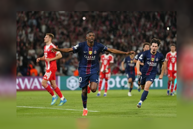 Selebrasi seru Ousmane Dembele waktu PSG menjamu Bayern Munchen di leg pertama semifinal Liga Champions 2025/2026, Rabu (29/04/2026).