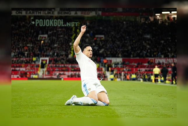 Striker Leeds United, Noah Okafor, lagi selebrasi golnya ke gawang MU pada hari Selasa (14 April 2026).