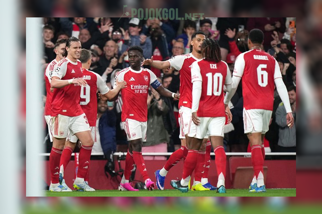 Gaya selebrasi Bukayo Saka dan kawan-kawan waktu duel Arsenal lawan Atletico Madrid di leg kedua semifinal Liga Champions 2025-2026, Rabu (6 Mei 2026).