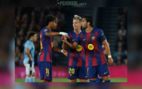 Momen kebersamaan trio Barca—Lamine Yamal, Dani Olmo, dan Ferran Torres—saat menjamu Celta Vigo di laga La Liga pada Kamis (23 April 2026) dini hari WIB.