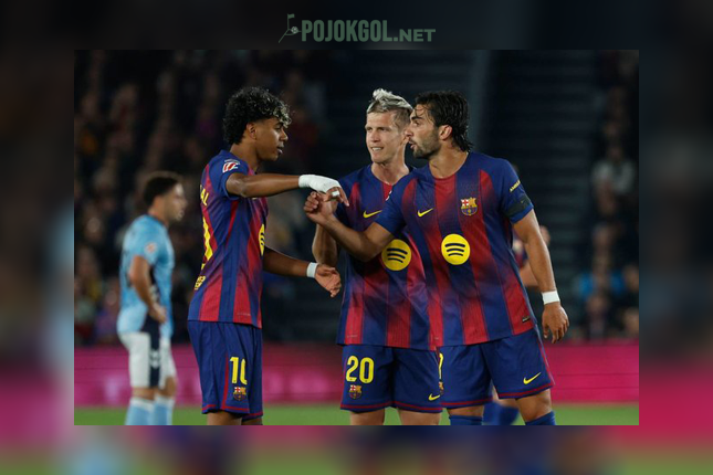 Momen kebersamaan trio Barca—Lamine Yamal, Dani Olmo, dan Ferran Torres—saat menjamu Celta Vigo di laga La Liga pada Kamis (23 April 2026) dini hari WIB.
