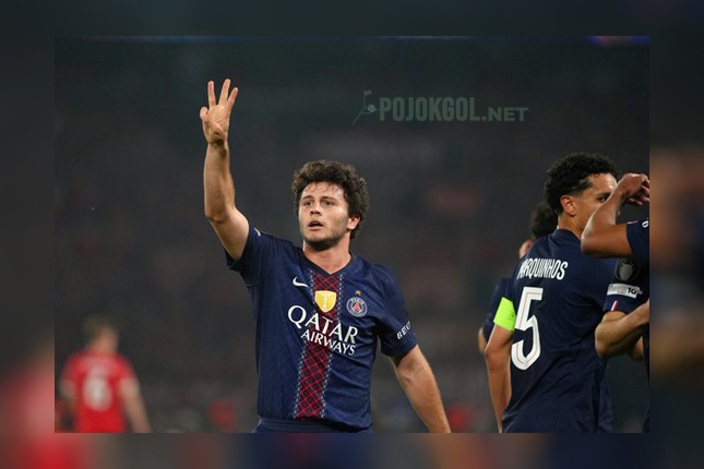 Momen selebrasi Joao Neves waktu PSG bersua Bayern Munchen di leg pertama semifinal Liga Champions, Rabu (29-4-2026).