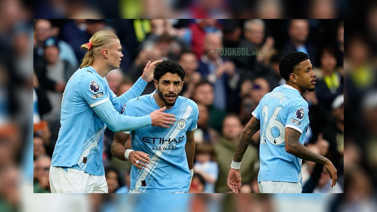 Omar Marmoush dari Manchester City tampak merayakan golnya bareng Erling Haaland di tengah laga kontra Brentford pada 9 Mei 2026.