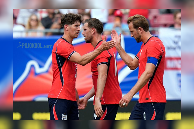 Harry Kane (kanan) lagi asyik ngerayain gol bareng rekan setimnya, John Stones dan Jordan Henderson, saat laga persahabatan Inggris melawan Selandia Baru di Tampa, Florida, Sabtu, 6 Juni 2026.