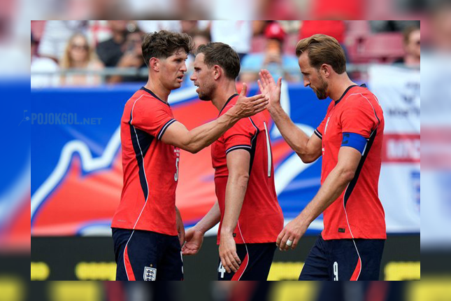 Harry Kane, penyerang Timnas Inggris, terlihat lagi merayakan gol bareng John Stones dan Jordan Henderson saat pertandingan persahabatan melawan Selandia Baru di Tampa, Florida, Sabtu, 6 Juni 2026.